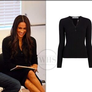 NWOT Another Tomorrow Black Ribbed Henley Top ASO on Meghan Markle